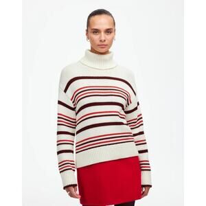 Madewell Ribbed Cotton Turtleneck Pullover Sweater in Cabernet Stripe Size S NWT